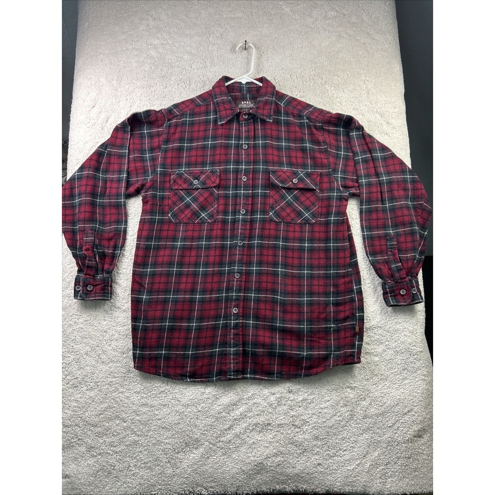 Moose Creek Plaid Flannel Shirt Red Large Tall Cotton Thick Woodsy Thrashed Gorp